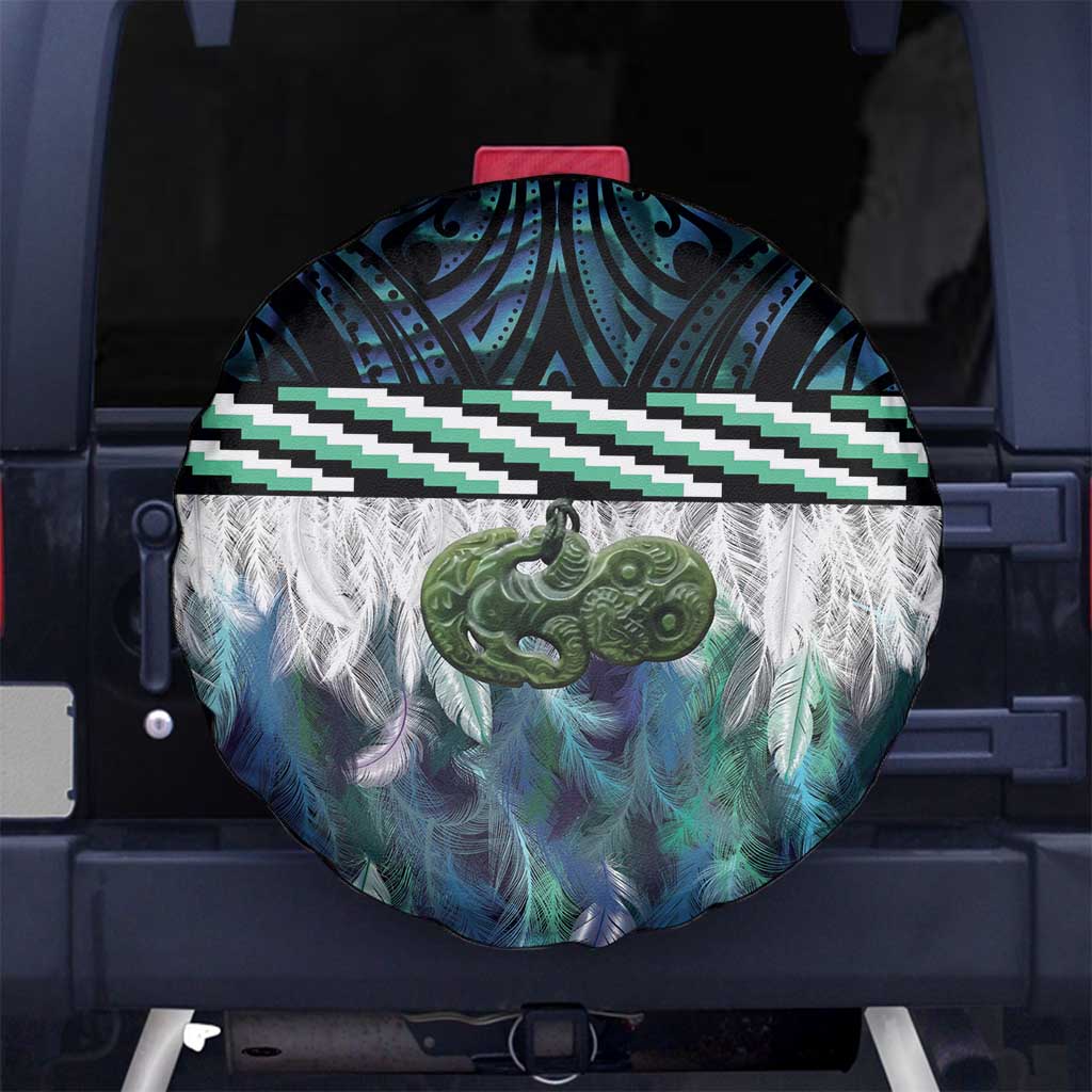 Turquoise Traditional Cloak Aotearoa Spare Tire Cover Maori Paua Shell Korowai Pattern