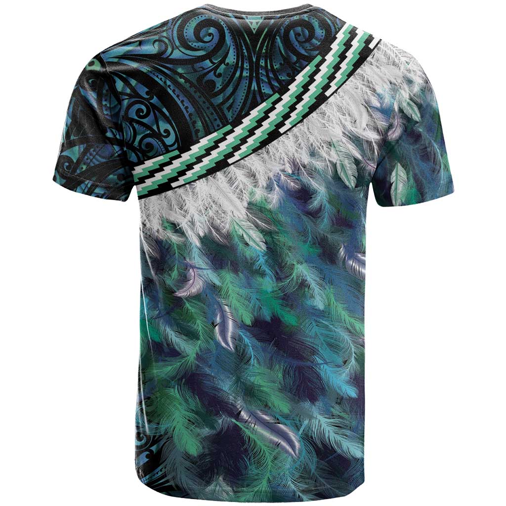 Turquoise Traditional Cloak Aotearoa T Shirt Maori Paua Shell Korowai Pattern