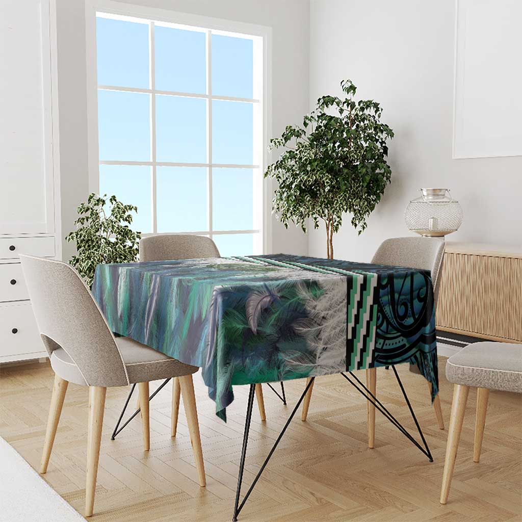 Turquoise Traditional Cloak Aotearoa Tablecloth Maori Paua Shell Korowai Pattern