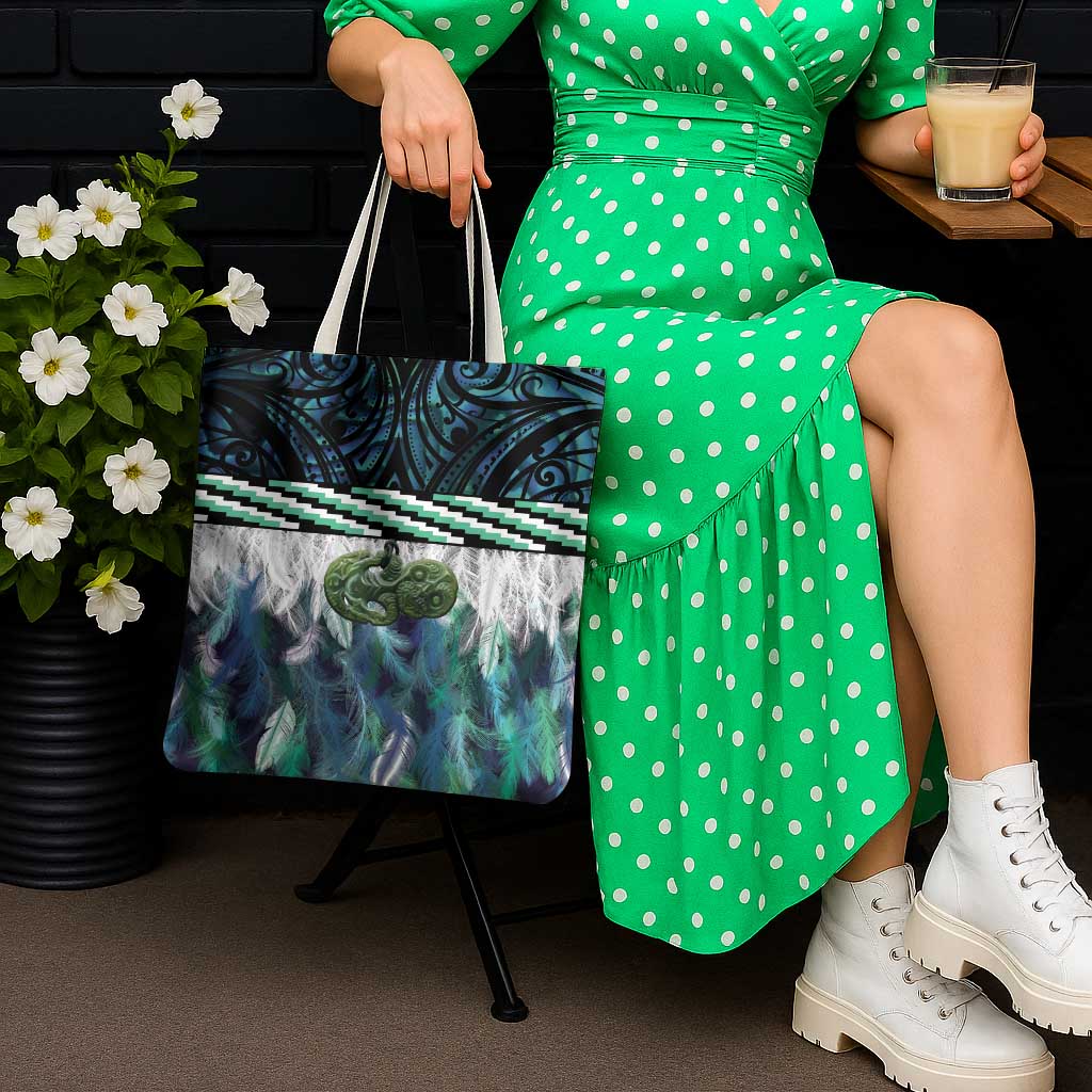 Turquoise Traditional Cloak Aotearoa Tote Bag Maori Paua Shell Korowai Pattern - Polynesian Pride