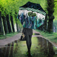 Turquoise Traditional Cloak Aotearoa Umbrella Maori Paua Shell Korowai Pattern - Polynesian Pride