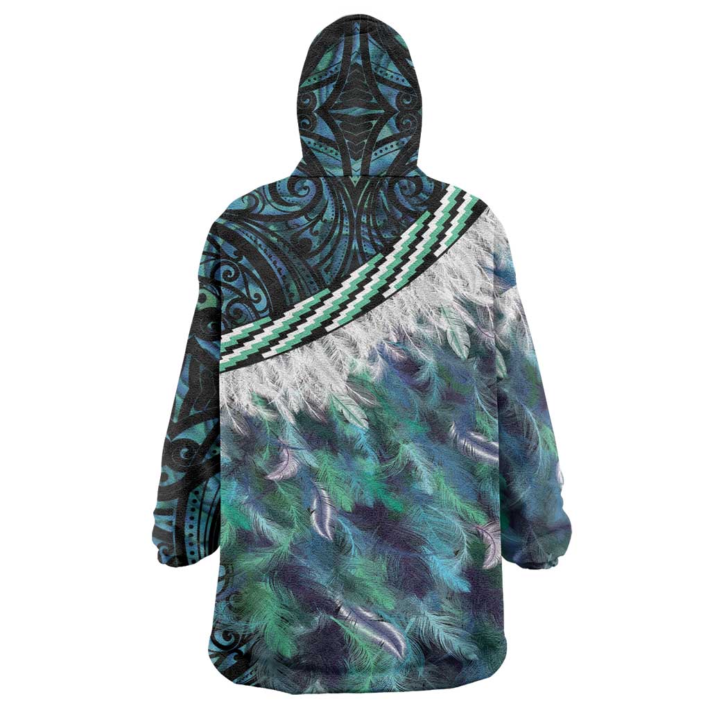 Turquoise Traditional Cloak Aotearoa Wearable Blanket Hoodie Maori Paua Shell Korowai Pattern