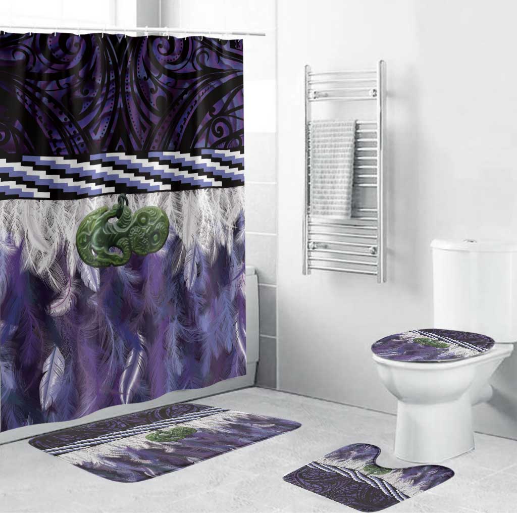 Purple Traditional Cloak Aotearoa Bathroom Set Maori Paua Shell Korowai Pattern LT14 Bathroom Set (4 pcs) Purple - Polynesian Pride