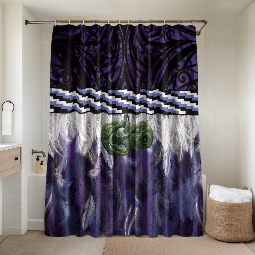 Purple Traditional Cloak Aotearoa Bathroom Set Maori Paua Shell Korowai Pattern LT14 Shower Curtain Only Purple - Polynesian Pride