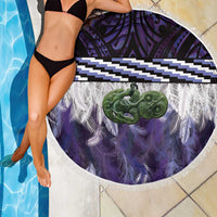 Purple Traditional Cloak Aotearoa Beach Blanket Maori Paua Shell Korowai Pattern