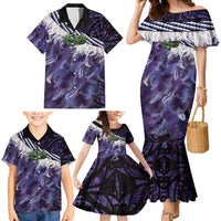 Purple Traditional Cloak Aotearoa Family Matching Mermaid Dress and Hawaiian Shirt Maori Paua Shell Korowai Pattern LT14 - Polynesian Pride