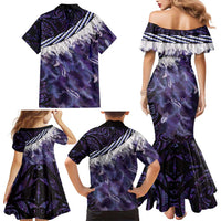 Purple Traditional Cloak Aotearoa Family Matching Mermaid Dress and Hawaiian Shirt Maori Paua Shell Korowai Pattern LT14 - Polynesian Pride