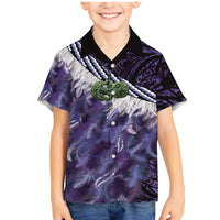 Purple Traditional Cloak Aotearoa Family Matching Mermaid Dress and Hawaiian Shirt Maori Paua Shell Korowai Pattern LT14 Son's Shirt Purple - Polynesian Pride