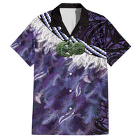 Purple Traditional Cloak Aotearoa Family Matching Off Shoulder Maxi Dress and Hawaiian Shirt Maori Paua Shell Korowai Pattern LT14 Dad's Shirt - Short Sleeve Purple - Polynesian Pride