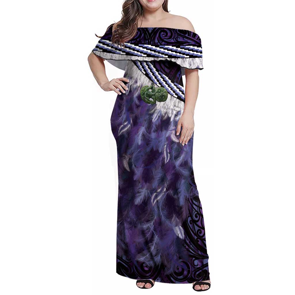 Purple Traditional Cloak Aotearoa Family Matching Off Shoulder Maxi Dress and Hawaiian Shirt Maori Paua Shell Korowai Pattern LT14 Mom's Dress Purple - Polynesian Pride