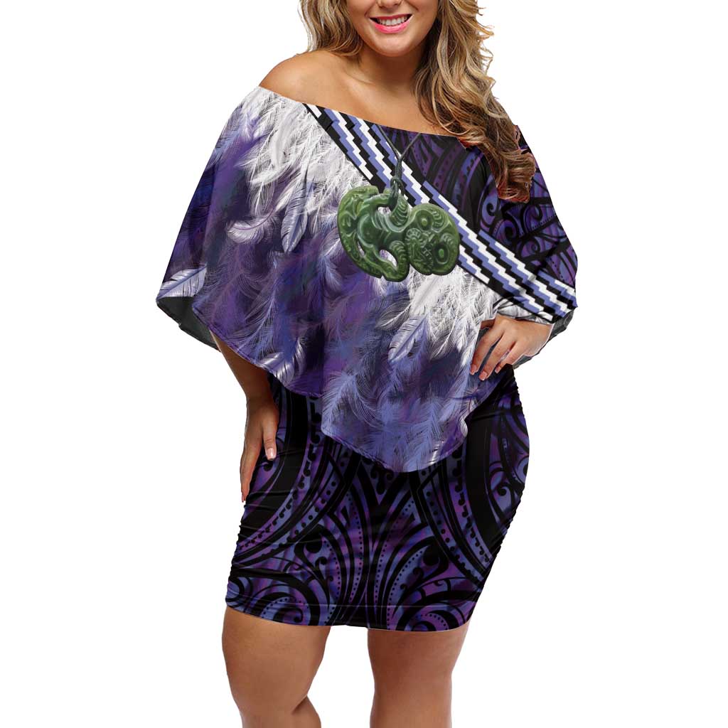 Purple Traditional Cloak Aotearoa Family Matching Off Shoulder Short Dress and Hawaiian Shirt Maori Paua Shell Korowai Pattern LT14 Mom's Dress Purple - Polynesian Pride