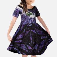 Purple Traditional Cloak Aotearoa Family Matching Summer Maxi Dress and Hawaiian Shirt Maori Paua Shell Korowai Pattern LT14 Daughter's Dress Purple - Polynesian Pride