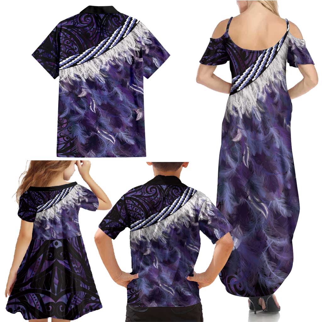Purple Traditional Cloak Aotearoa Family Matching Summer Maxi Dress and Hawaiian Shirt Maori Paua Shell Korowai Pattern LT14 - Polynesian Pride