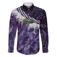 Purple Traditional Cloak Aotearoa Family Matching Summer Maxi Dress and Hawaiian Shirt Maori Paua Shell Korowai Pattern LT14 Dad's Shirt - Long Sleeve Purple - Polynesian Pride