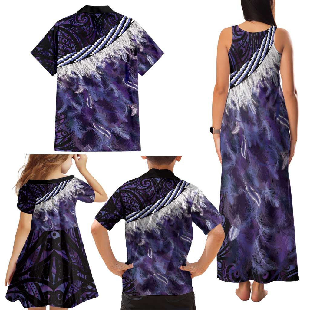 Purple Traditional Cloak Aotearoa Family Matching Tank Maxi Dress and Hawaiian Shirt Maori Paua Shell Korowai Pattern LT14 - Polynesian Pride