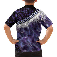 Purple Traditional Cloak Aotearoa Kid Hawaiian Shirt Maori Paua Shell Korowai Pattern