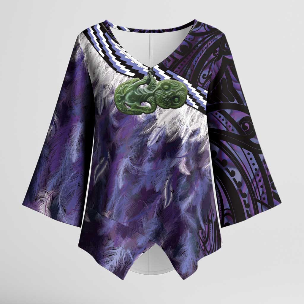 Purple Traditional Cloak Aotearoa Kimono Sleeve Blouse Maori Paua Shell Korowai Pattern LT14 Female Purple - Polynesian Pride