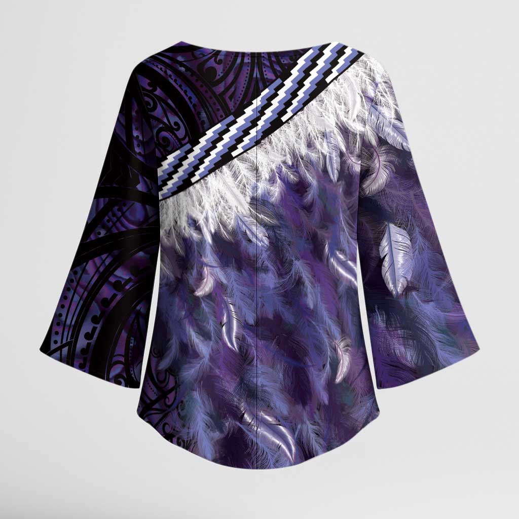 Purple Traditional Cloak Aotearoa Kimono Sleeve Blouse Maori Paua Shell Korowai Pattern LT14 - Polynesian Pride