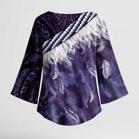 Purple Traditional Cloak Aotearoa Kimono Sleeve Blouse Maori Paua Shell Korowai Pattern LT14 - Polynesian Pride