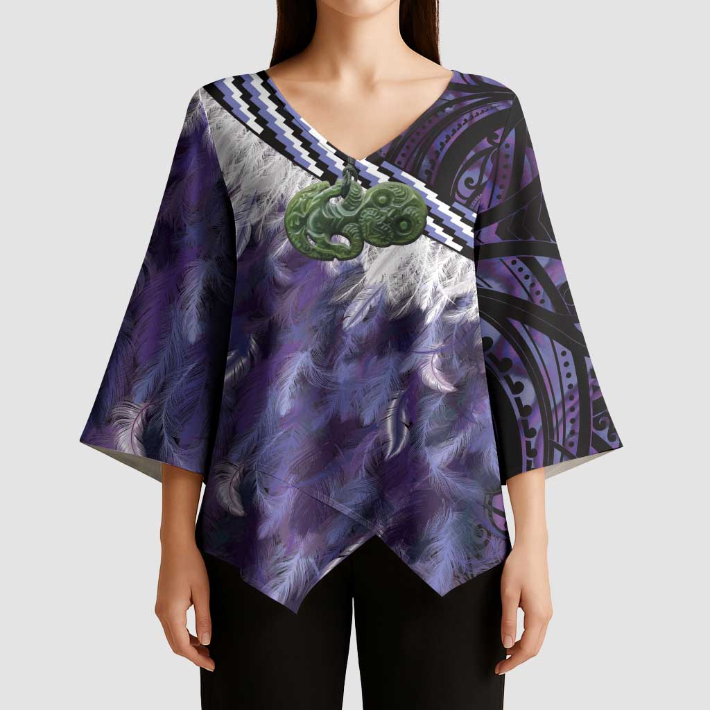 Purple Traditional Cloak Aotearoa Kimono Sleeve Blouse Maori Paua Shell Korowai Pattern LT14 - Polynesian Pride