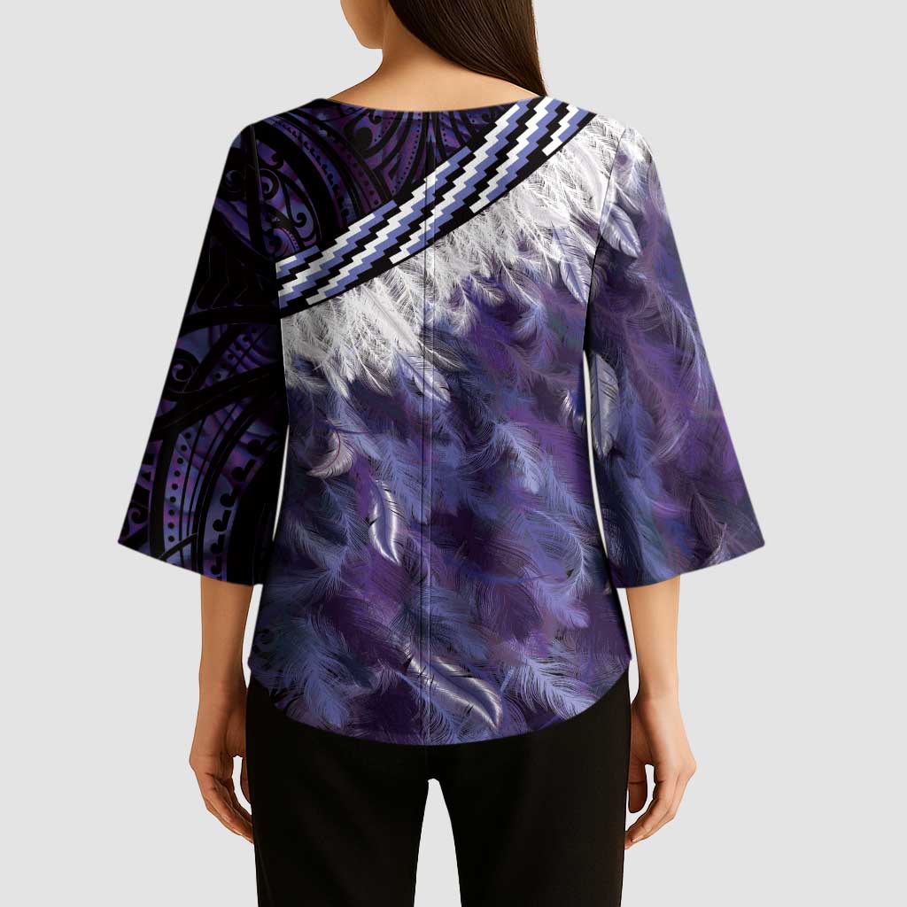 Purple Traditional Cloak Aotearoa Kimono Sleeve Blouse Maori Paua Shell Korowai Pattern LT14 - Polynesian Pride