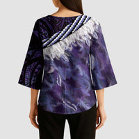 Purple Traditional Cloak Aotearoa Kimono Sleeve Blouse Maori Paua Shell Korowai Pattern LT14 - Polynesian Pride