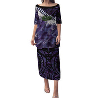 Purple Traditional Cloak Aotearoa Puletasi Maori Paua Shell Korowai Pattern