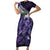 Purple Traditional Cloak Aotearoa Short Sleeve Bodycon Dress Maori Paua Shell Korowai Pattern