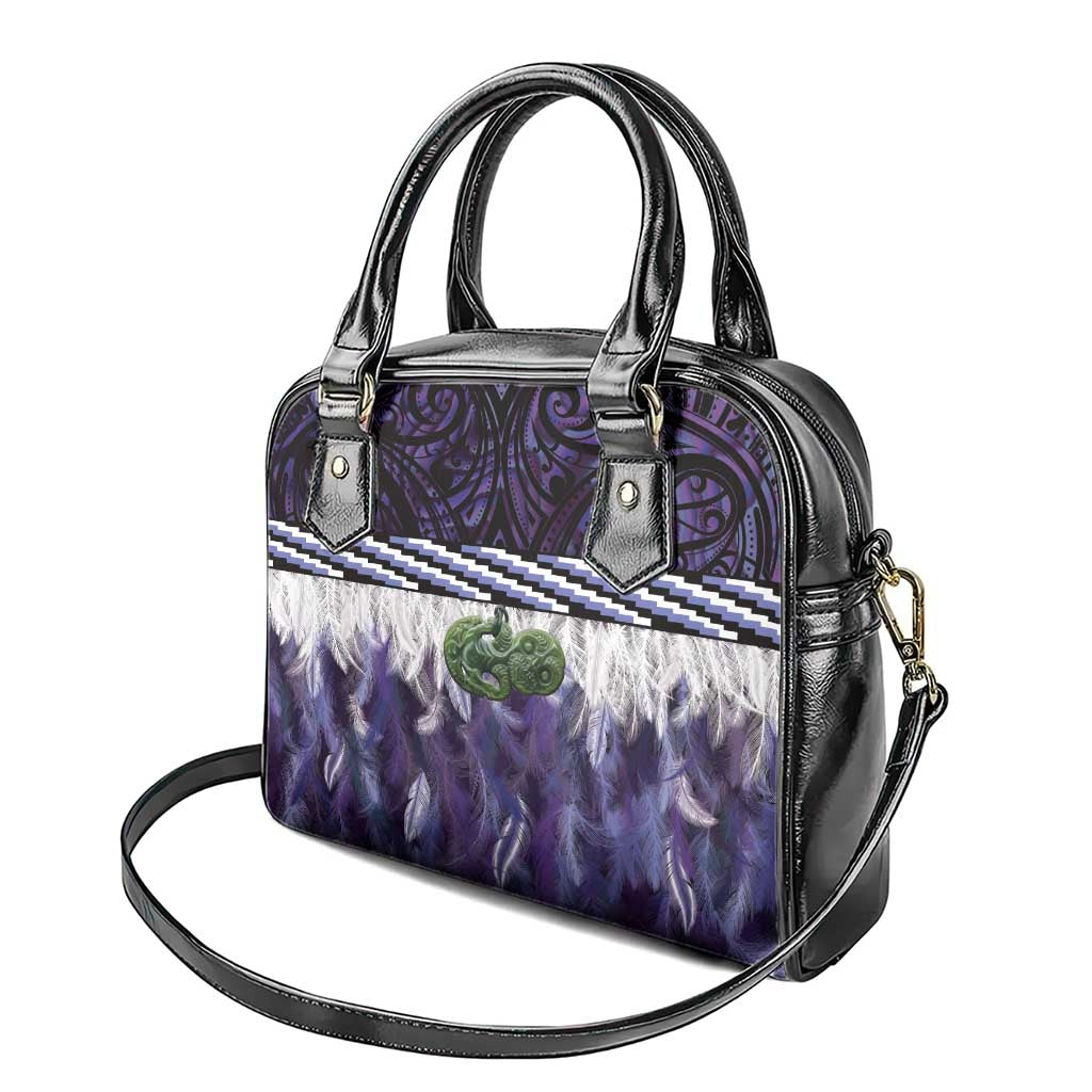 Purple Traditional Cloak Aotearoa Shoulder Handbag Maori Paua Shell Korowai Pattern