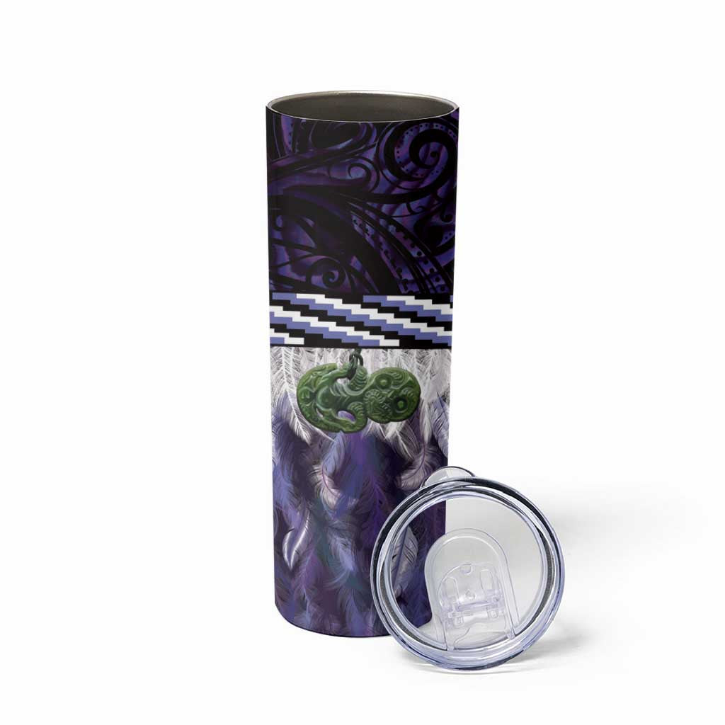 Purple Traditional Cloak Aotearoa Skinny Tumbler Maori Paua Shell Korowai Pattern