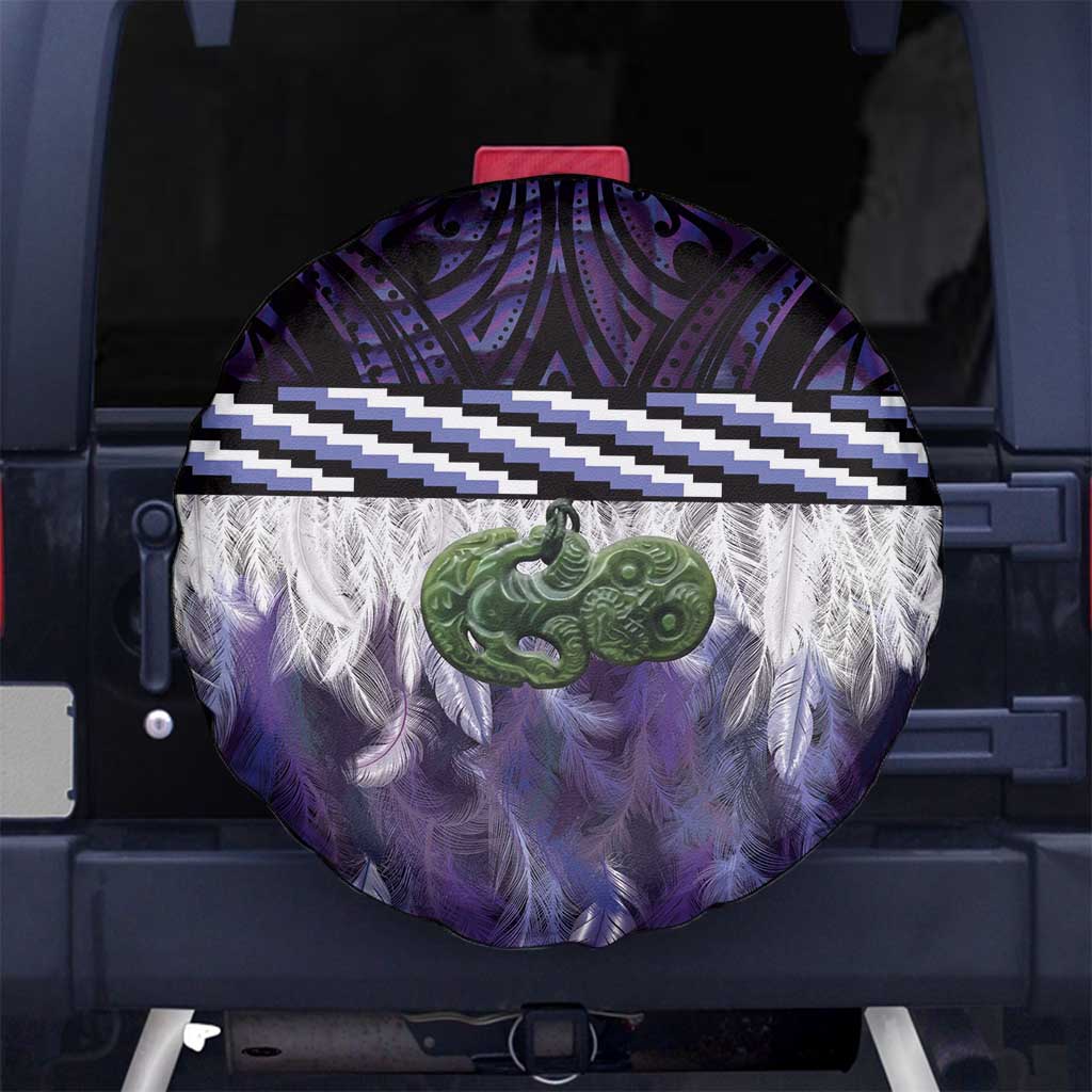 Purple Traditional Cloak Aotearoa Spare Tire Cover Maori Paua Shell Korowai Pattern LT14 No hole Purple - Polynesian Pride