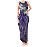 Purple Traditional Cloak Aotearoa Tank Maxi Dress Maori Paua Shell Korowai Pattern