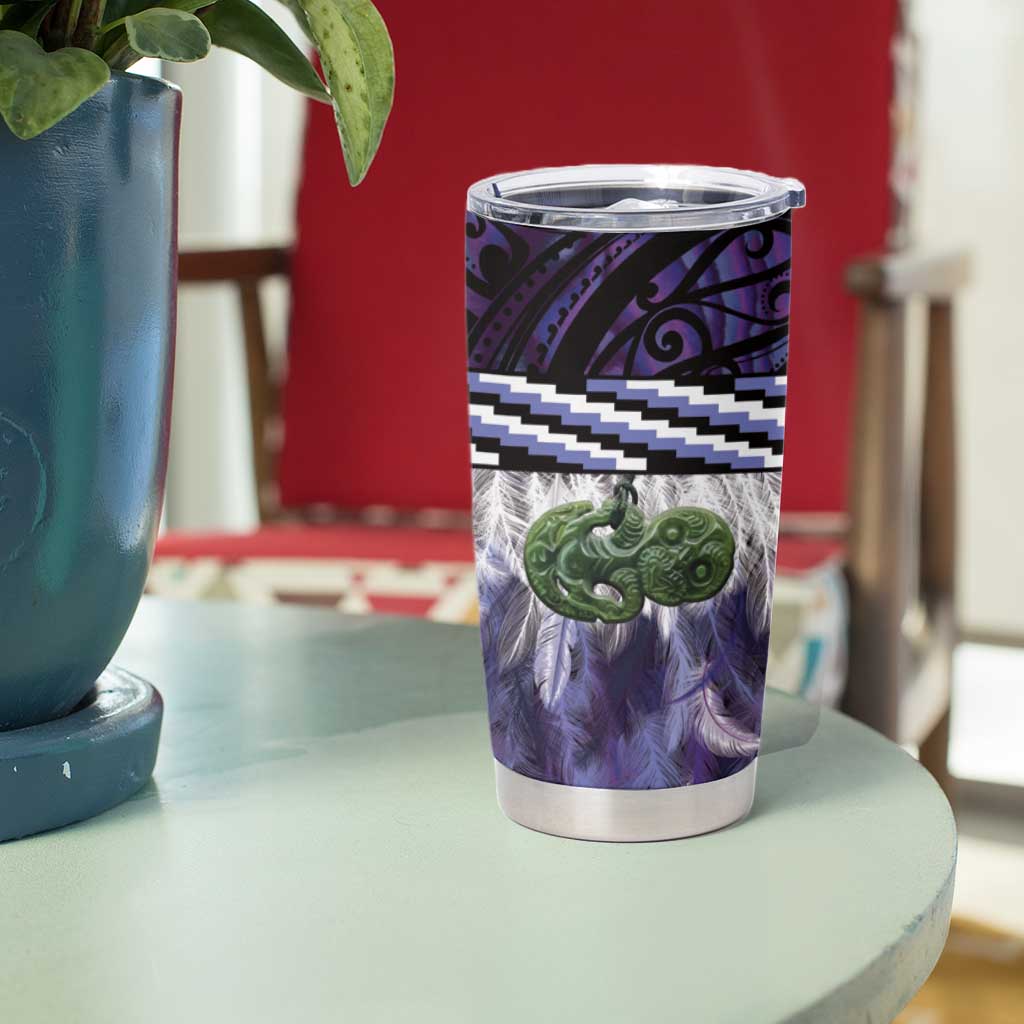 Purple Traditional Cloak Aotearoa Tumbler Cup Maori Paua Shell Korowai Pattern LT14 - Polynesian Pride