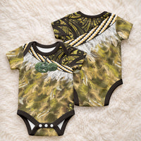 Yellow Traditional Cloak Aotearoa Baby Onesie Maori Paua Shell Korowai Pattern LT14 - Polynesian Pride