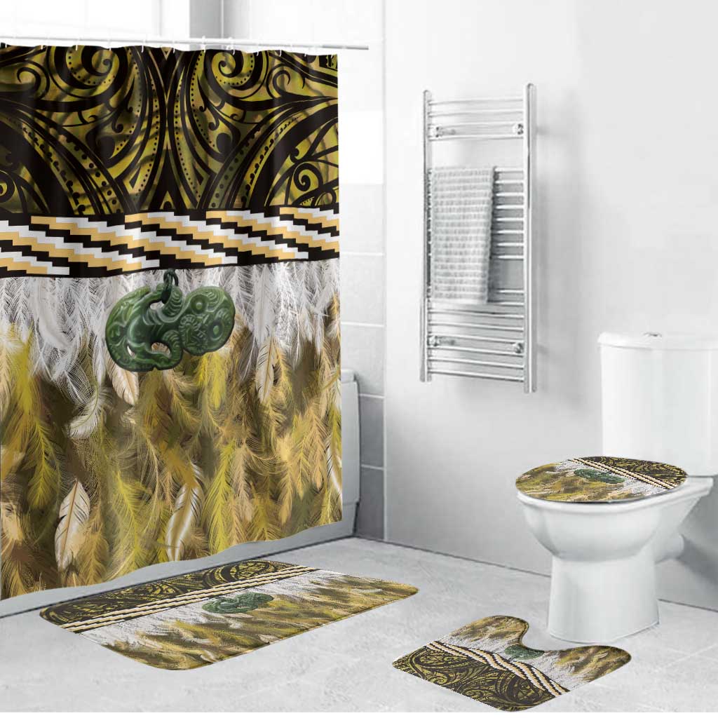 Yellow Traditional Cloak Aotearoa Bathroom Set Maori Paua Shell Korowai Pattern LT14 Bathroom Set (4 pcs) Yellow - Polynesian Pride