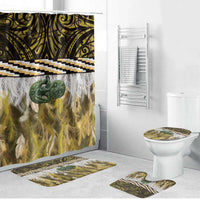 Yellow Traditional Cloak Aotearoa Bathroom Set Maori Paua Shell Korowai Pattern LT14 Bathroom Set (4 pcs) Yellow - Polynesian Pride