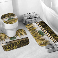 Yellow Traditional Cloak Aotearoa Bathroom Set Maori Paua Shell Korowai Pattern LT14 Mat Set Only (3 pcs) One Size Yellow - Polynesian Pride