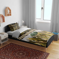 Yellow Traditional Cloak Aotearoa Bedding Set Maori Paua Shell Korowai Pattern