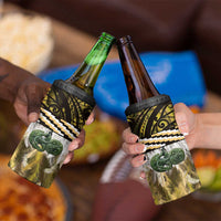 Yellow Traditional Cloak Aotearoa 4 in 1 Can Cooler Tumbler Maori Paua Shell Korowai Pattern
