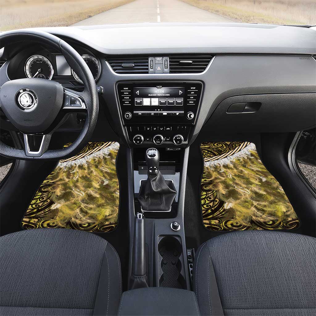 Yellow Traditional Cloak Aotearoa Car Mats Maori Paua Shell Korowai Pattern