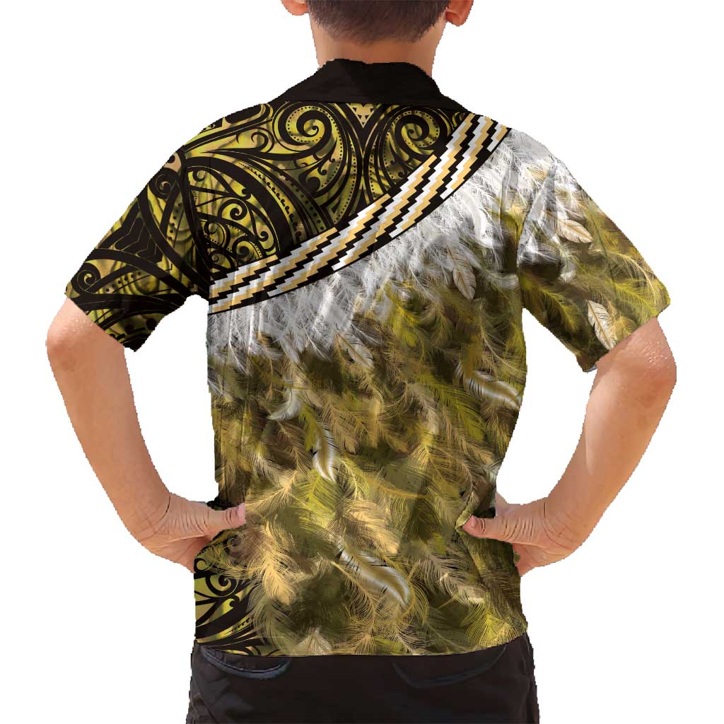 Yellow Traditional Cloak Aotearoa Family Matching Off Shoulder Maxi Dress and Hawaiian Shirt Maori Paua Shell Korowai Pattern LT14 - Polynesian Pride