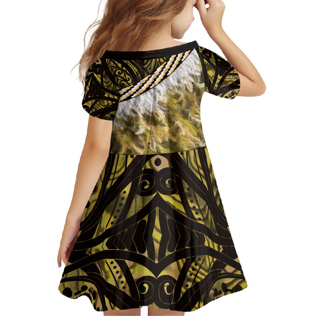 Yellow Traditional Cloak Aotearoa Family Matching Off Shoulder Maxi Dress and Hawaiian Shirt Maori Paua Shell Korowai Pattern LT14 - Polynesian Pride