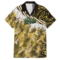 Yellow Traditional Cloak Aotearoa Family Matching Off Shoulder Maxi Dress and Hawaiian Shirt Maori Paua Shell Korowai Pattern LT14 Dad's Shirt - Short Sleeve Yellow - Polynesian Pride