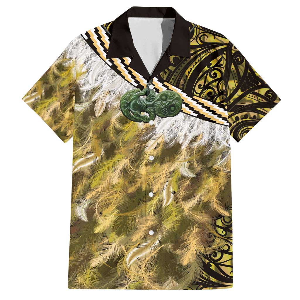 Yellow Traditional Cloak Aotearoa Family Matching Off Shoulder Short Dress and Hawaiian Shirt Maori Paua Shell Korowai Pattern LT14 Dad's Shirt - Short Sleeve Yellow - Polynesian Pride