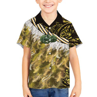 Yellow Traditional Cloak Aotearoa Family Matching Short Sleeve Bodycon Dress and Hawaiian Shirt Maori Paua Shell Korowai Pattern LT14 Son's Shirt Yellow - Polynesian Pride