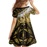 Yellow Traditional Cloak Aotearoa Family Matching Summer Maxi Dress and Hawaiian Shirt Maori Paua Shell Korowai Pattern LT14 - Polynesian Pride