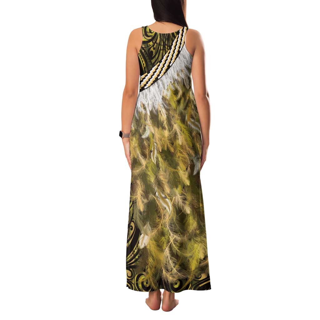 Yellow Traditional Cloak Aotearoa Family Matching Tank Maxi Dress and Hawaiian Shirt Maori Paua Shell Korowai Pattern LT14 - Polynesian Pride