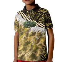 Yellow Traditional Cloak Aotearoa Kid Polo Shirt Maori Paua Shell Korowai Pattern