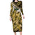 Yellow Traditional Cloak Aotearoa Long Sleeve Bodycon Dress Maori Paua Shell Korowai Pattern