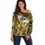 Yellow Traditional Cloak Aotearoa Off Shoulder Sweater Maori Paua Shell Korowai Pattern